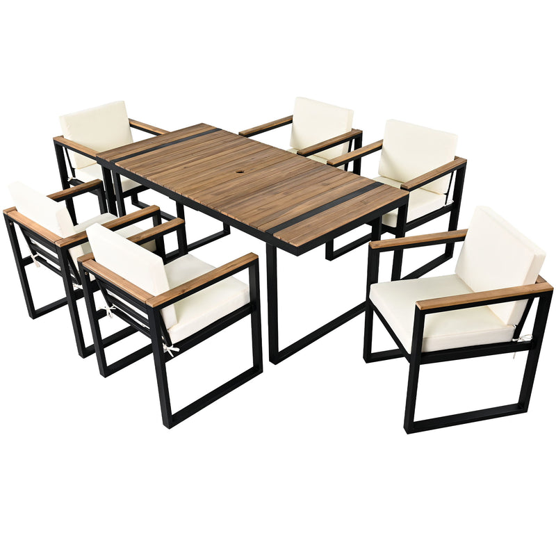 7 Pieces Outdoor Dining Set Patio Dining Table And Chair Set With And Removable Cushions For Patio