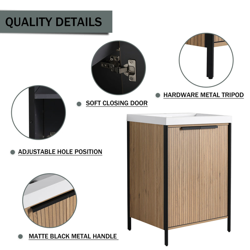 Modern Freestanding Bathroom Vanity With Resin Sink & Soft Close Cabinet Doors