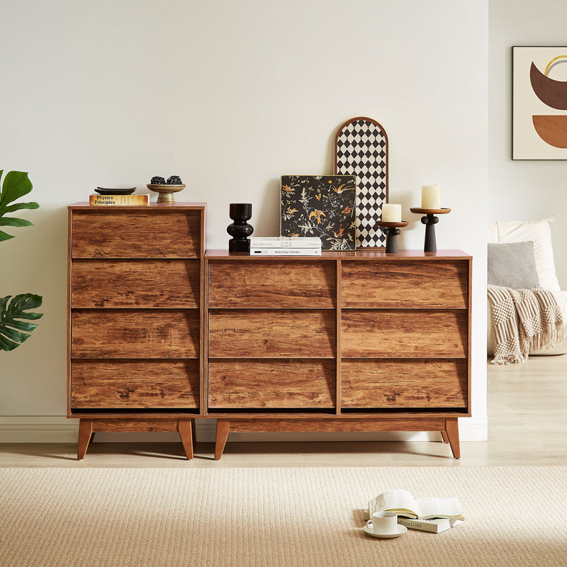 Vintage Style 4 Drawer Double Dresser With Bevel Design - Brown