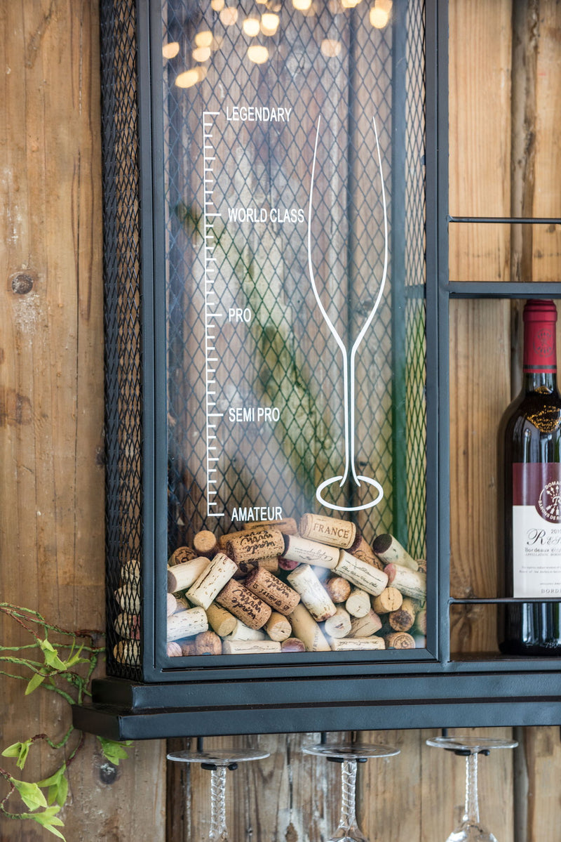 Floating Wine Bar Shelf With Glass Holder And Display Shelves - Black