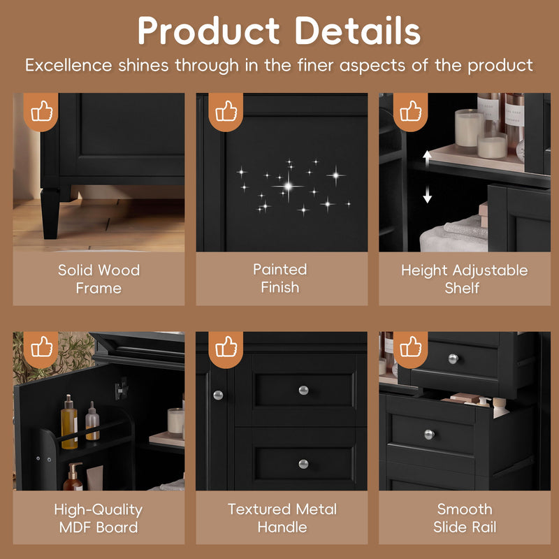 Bathroom Vanity With Sink, Rectangular Storage Cabinet & 2 Drawers And Tip Out Drawer
