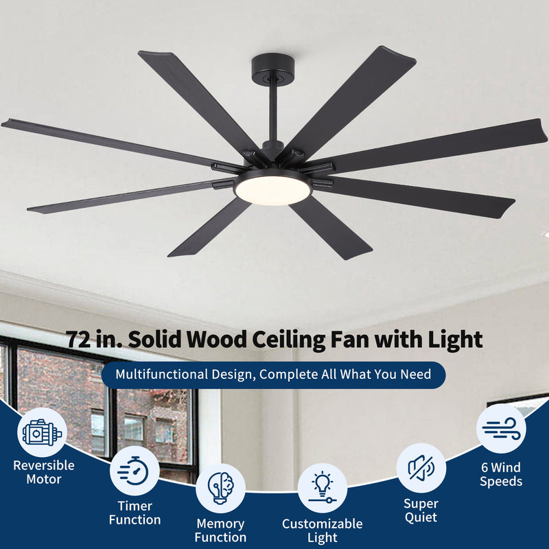 Large Ceiling Fan With Dimmable LED Light 8 Blades Remote Control, Reversible DC Motor