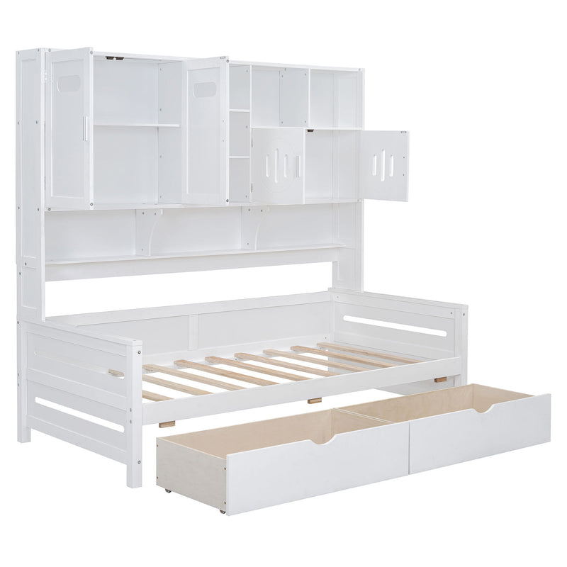 Daybed With All-In-One Cabinet And Shelf