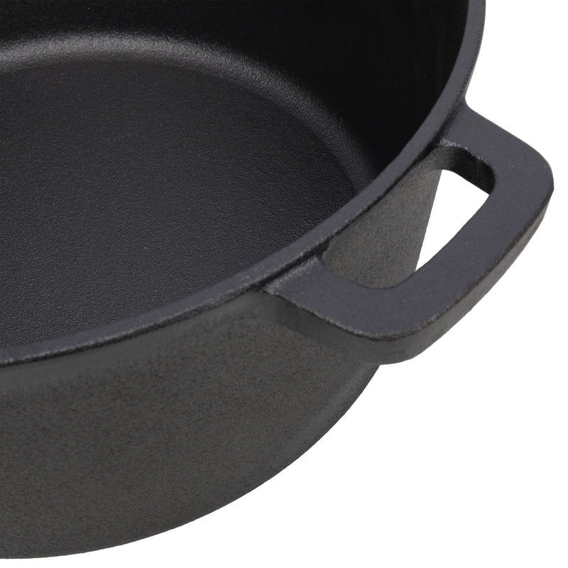 3 In 1 Pre-Seasoned Cast Iron Dutch Oven, Outdoor Camping Deep Pot, 5 Quart With Silicone Handles - Black