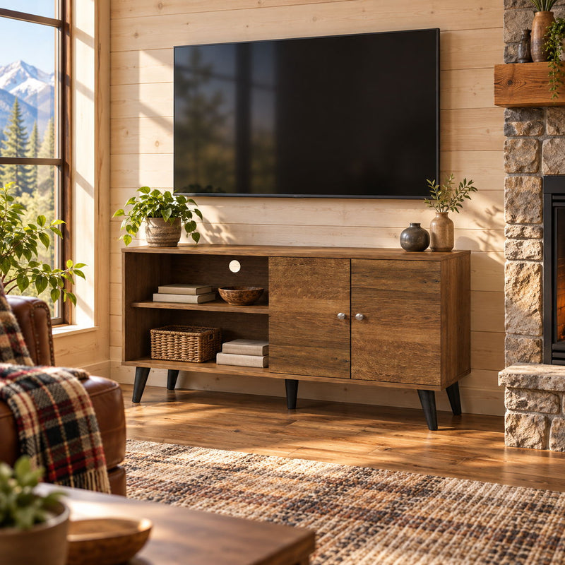 Amidon - TV Stand, With 2 Storage Shelves And 1 Cabinet