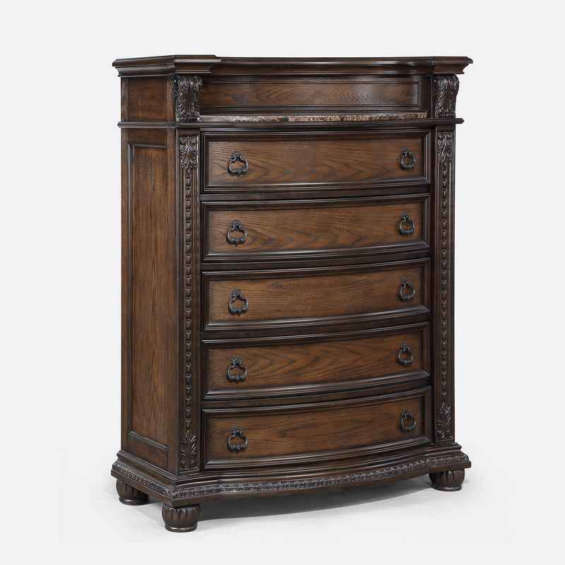 5 Drawer Tall Chest - Brown / Coffee
