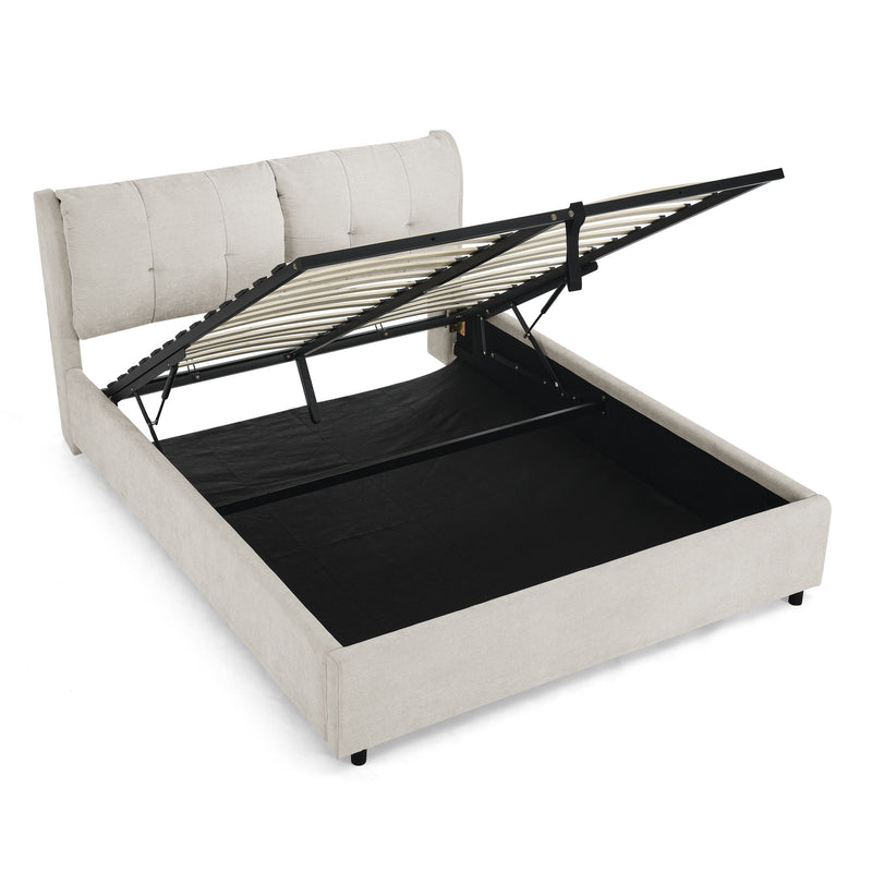Storage Upholstered Hydraulic Platform Bed With Integrated Headboard