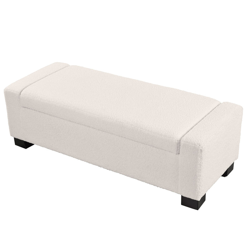 Textured Boucle Ottoman Bench With Hinged Lid For Seating And Storage - Beige