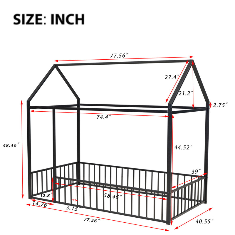 Metal Bed House Bed Frame With Fence