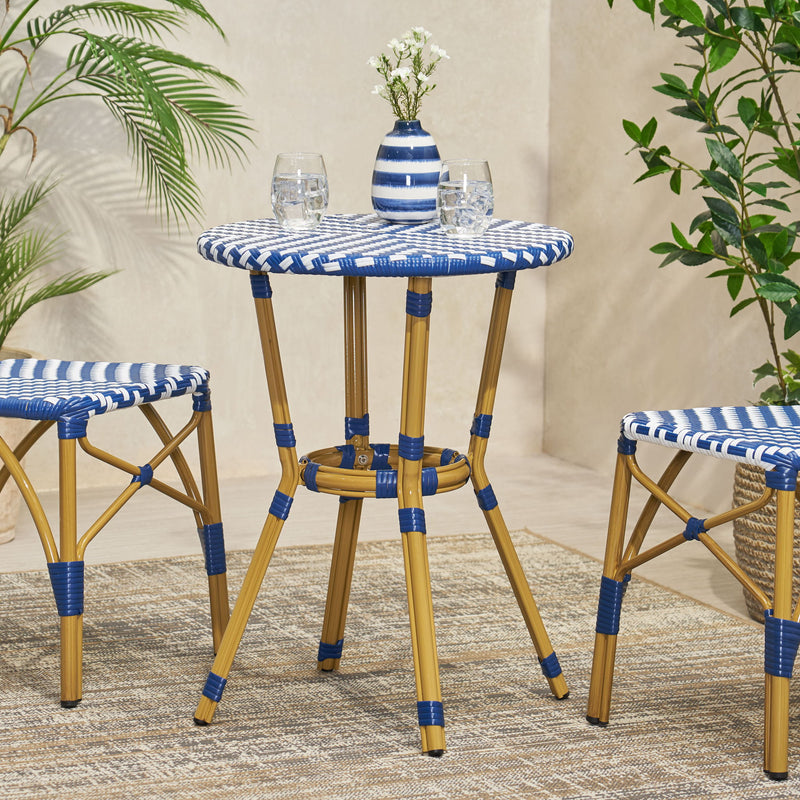 French Bistro Table Outdoor Elegance - White / Blue