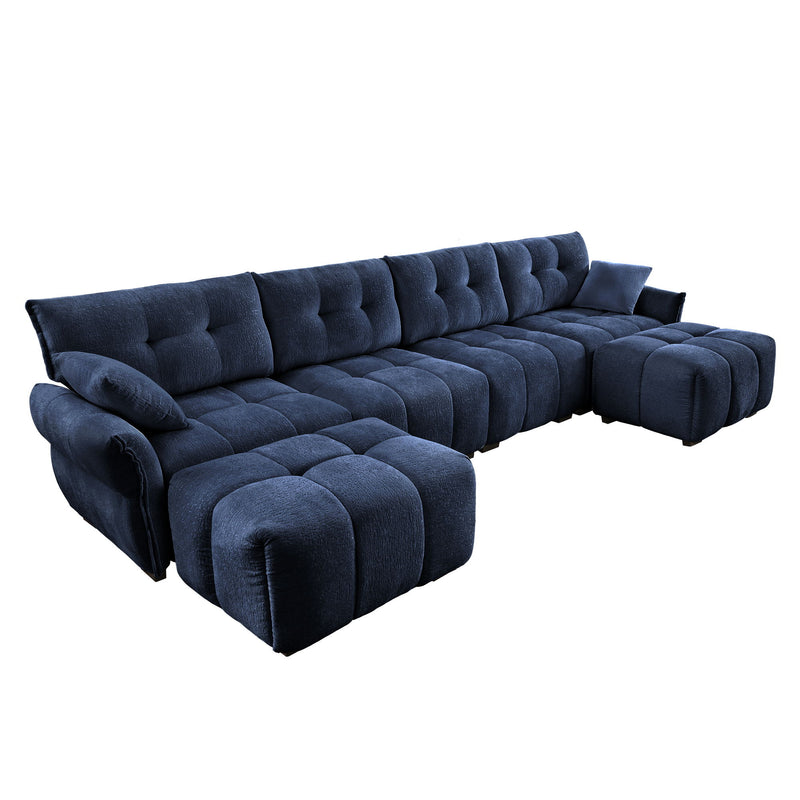 Sofa Set With Ottoman And Pillows, Textured, High Resilience Cushions