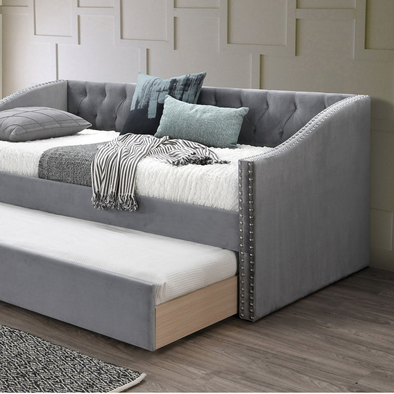 Daybed With Trundle Nailhead Trim Button Tufted