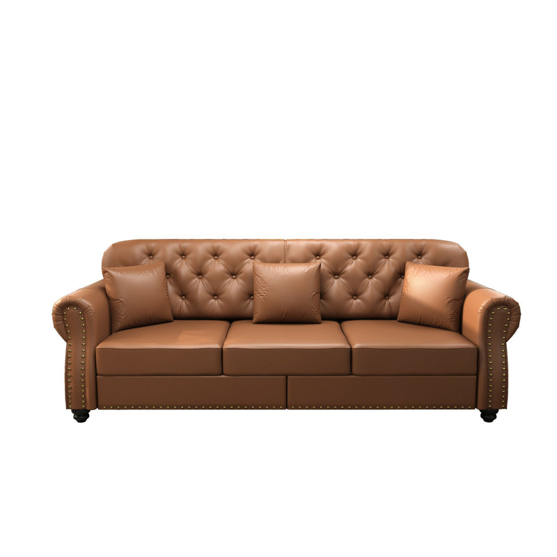Upholstered Sofa With Nailhead Trim, Rolled Armrests With Ottoman