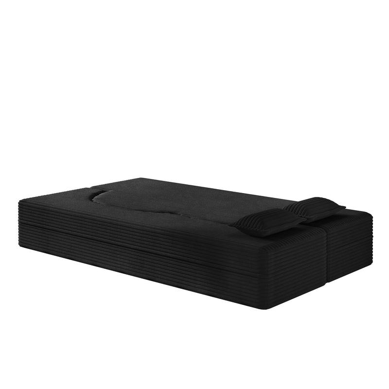 Modern Floor Sofa With 2 Pillows, Convertible Twin Size Folding Mattress For Living Room