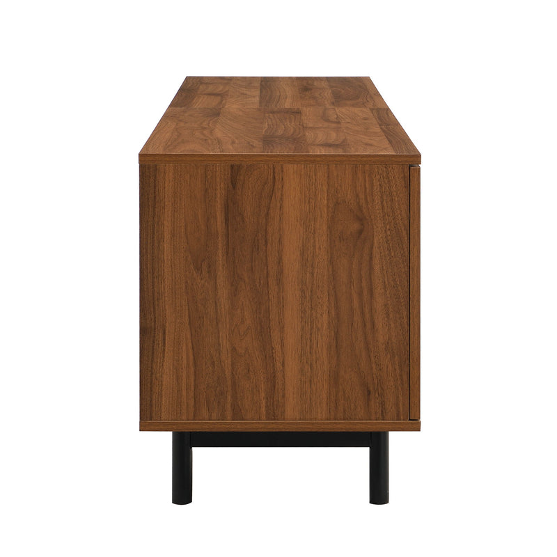 TV Stand, Media Console With 2 Drawers, Soft Closing Hinges, Adjustable Shelves, Slatted Design - Walnut
