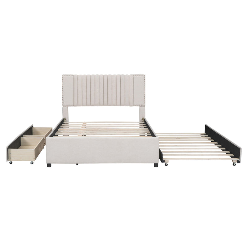 Upholstered Platform Bed With Drawers, Classic Headboard Design