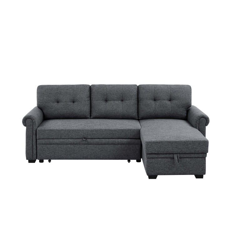 Upholstered Sleeper Sofa With Reversible Storage Chaise - Dark Gray