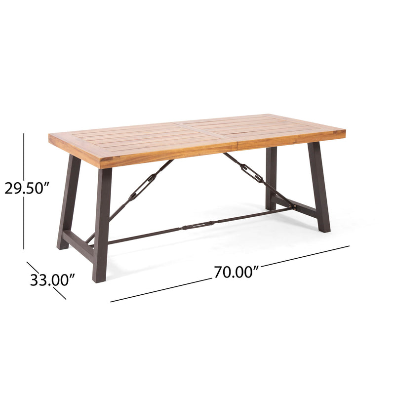 Outdoor Dining Table With Slat Wooden Panel And Turnbuckle Accents - Teak
