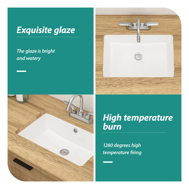 Modern Ceramic Rectangular Undermount Bathroom Sink With Overflow