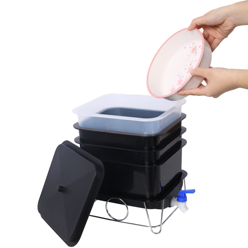 Durable Worm Farm Composting Bin With 4 Tray System For Food Waste Recycling Plastic - Black
