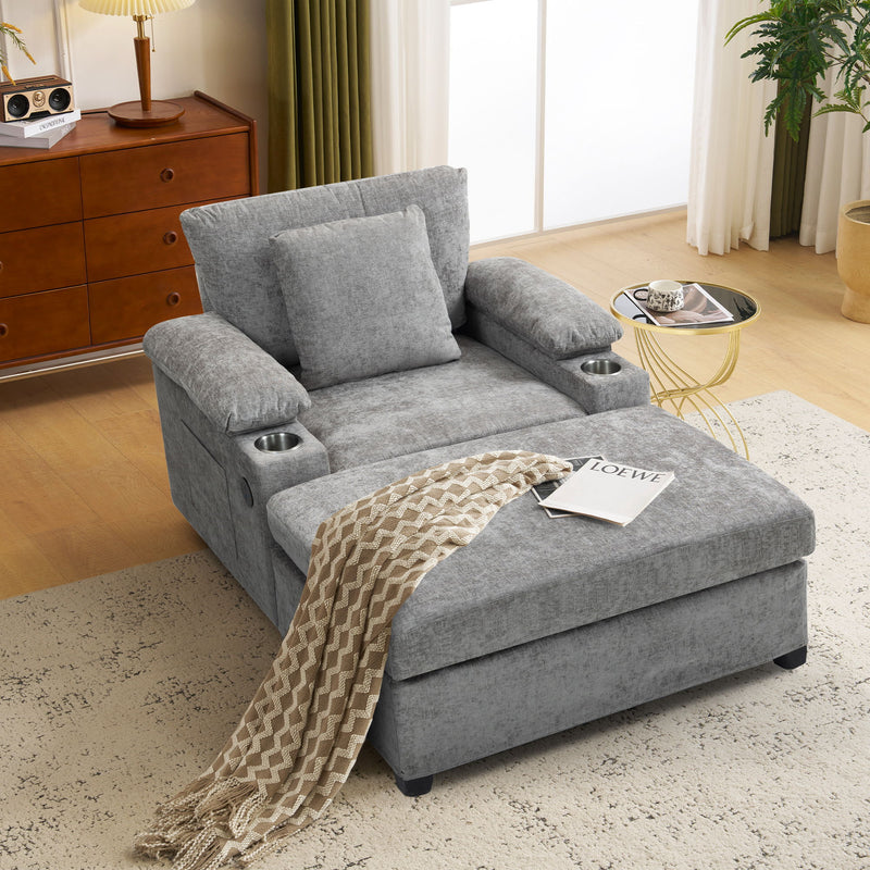 Modern Oversized Chair With Ottoman, Cupholders And USB Charging Ports