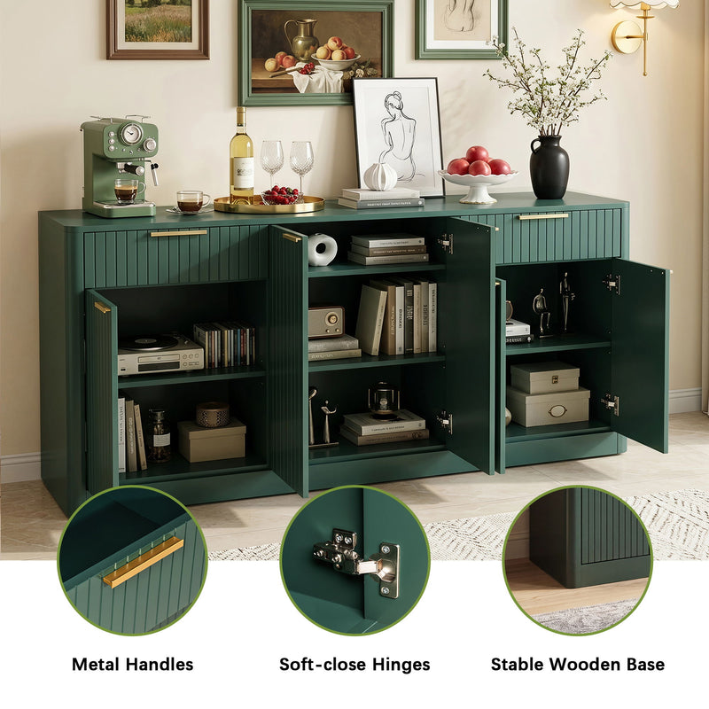 Large Fluted Buffet Sideboard, Wine Bar Storage Cabinet With 6 Doors & 2 Drawers