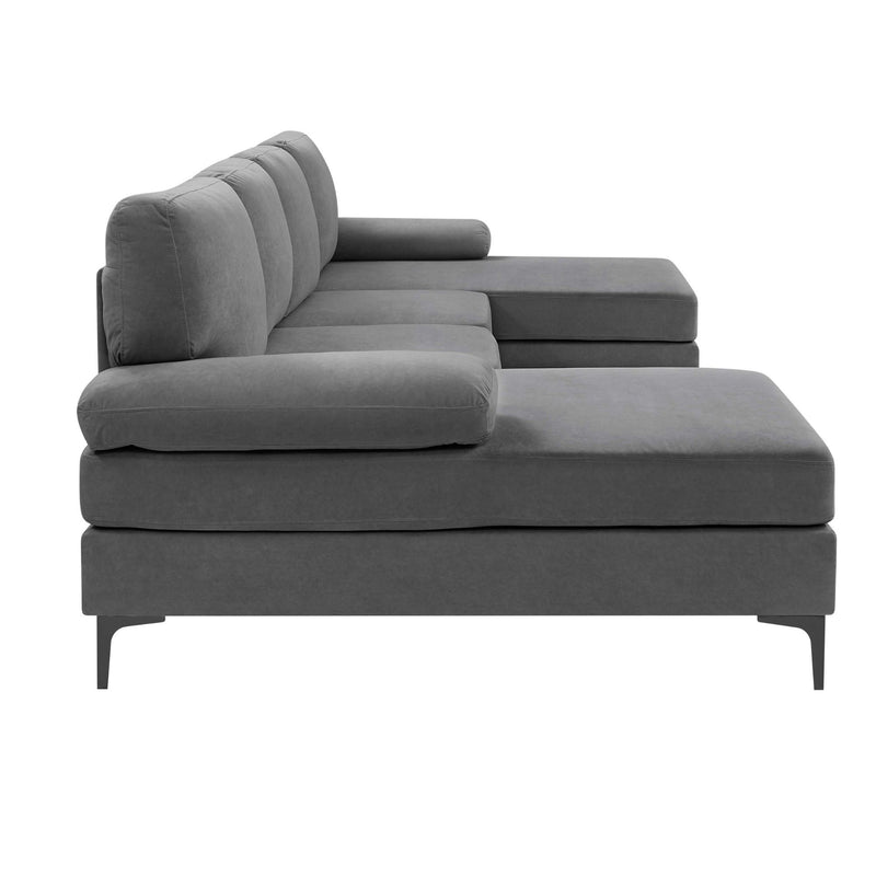 U - Shape Sectional With Legs, Pillow Top Arms - Dark Gray