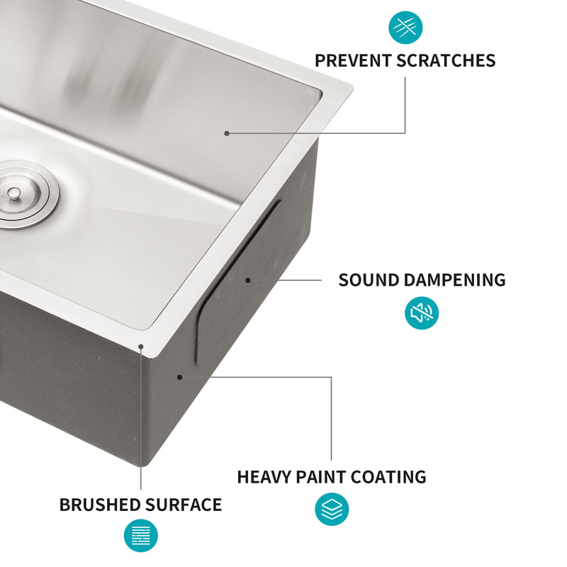 Modern Undermount Stainless Steel Kitchen Sink 16 Gauge, Deep Single Bowl