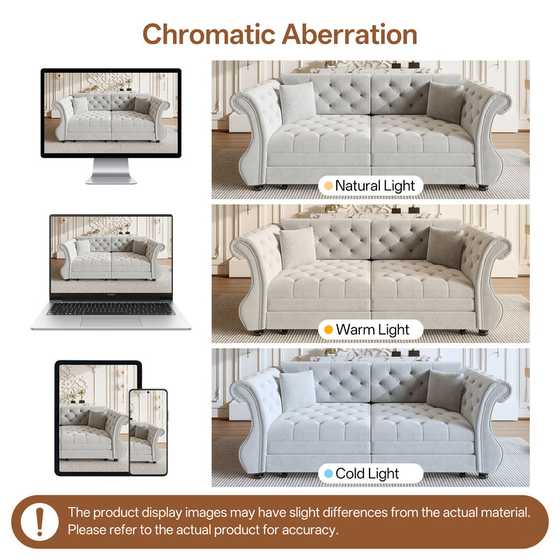 Oversized Chesterfield Pull Out Sofa Bed, Roll Arm Couch With Flower Tufting For Living Room