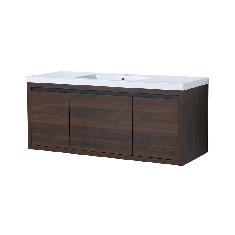 Floating 48" Bathroom Vanity With Resin Sink And Soft Close Doors California Plywood - California Walnut