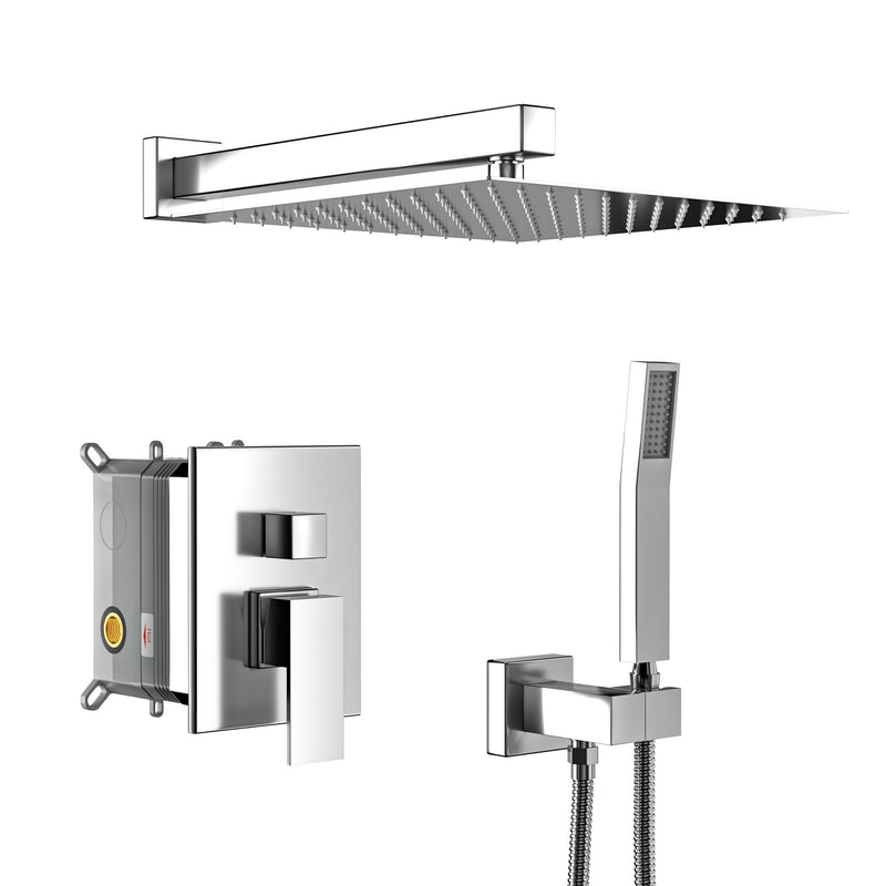 10" Square Dual Shower Head System Wall Mounted With Rough In Valve Modern Bathroom Fixture