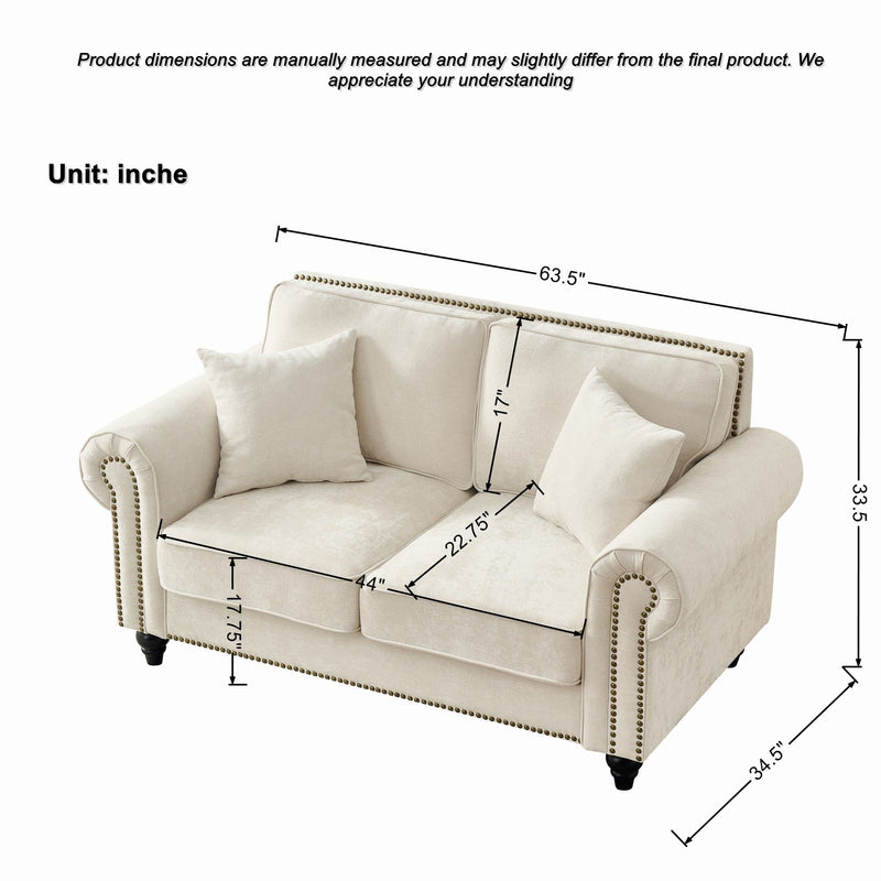 Modern 3 And 2 Seater Sofa With Rolled Arms, Tufted Upholstered Couch