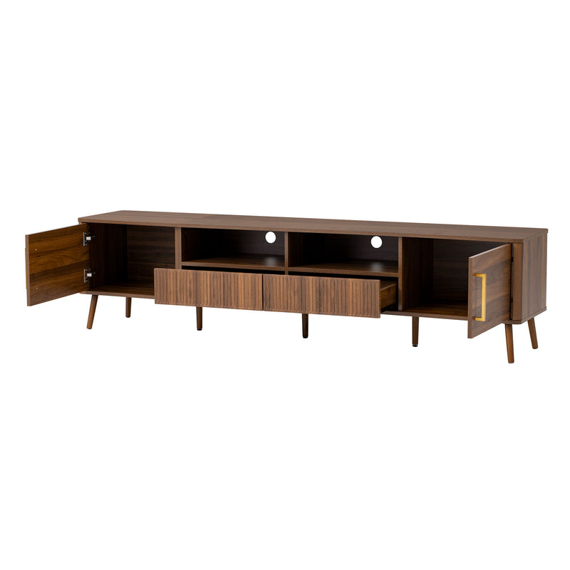 TV Stand For TVs Up To 85" With Soft-Close Doors, Open Shelf, Cable Management - Walnut