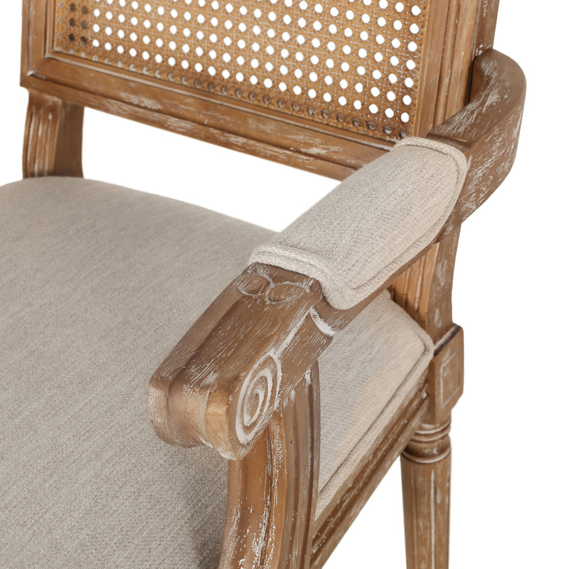 Elegant French Country Style Dining Chair With Cane Backrest