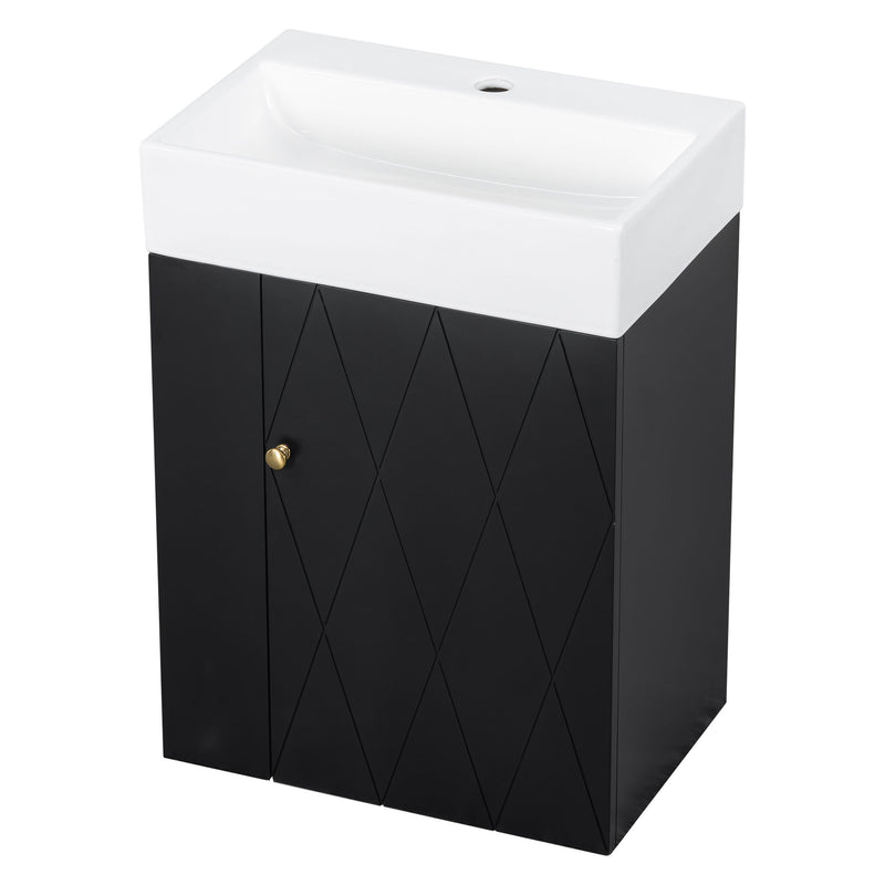 Modern Bathroom Vanity With Sink, Diamond Pattern Doors