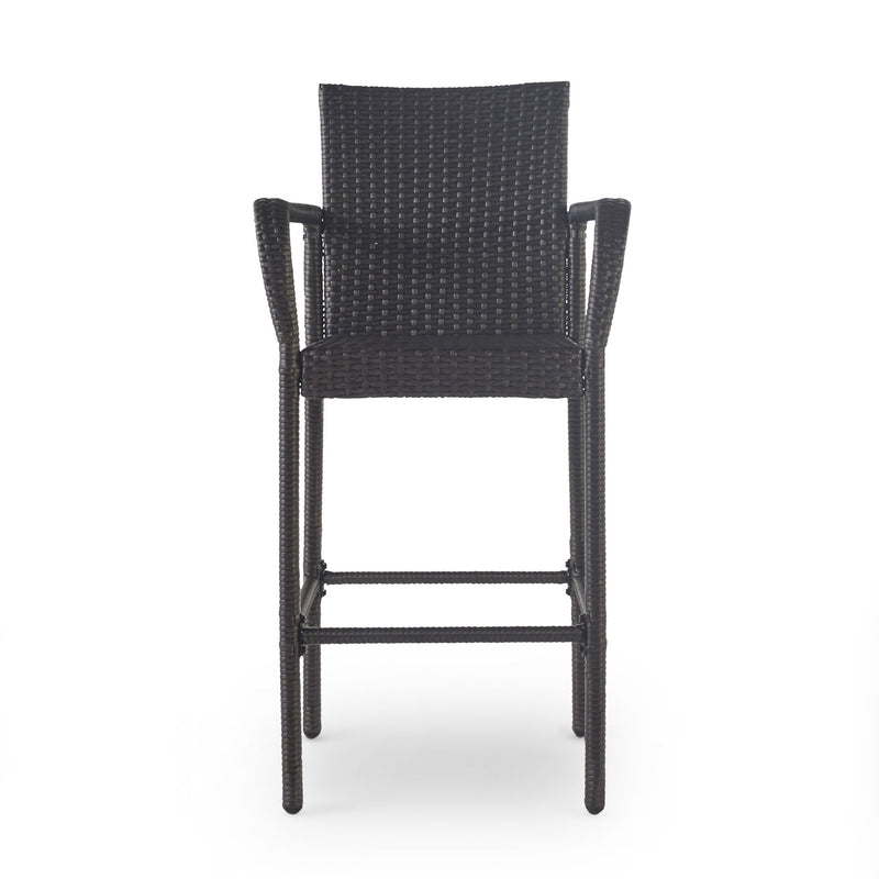 Outdoor Wicker Barstools With Rattan And Iron Frame