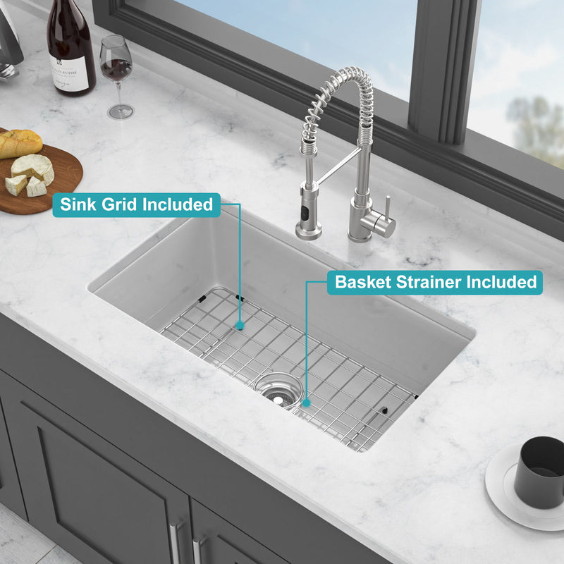 Rectangular Single Bowl Kitchen Sink With Dual Mount Installation - White