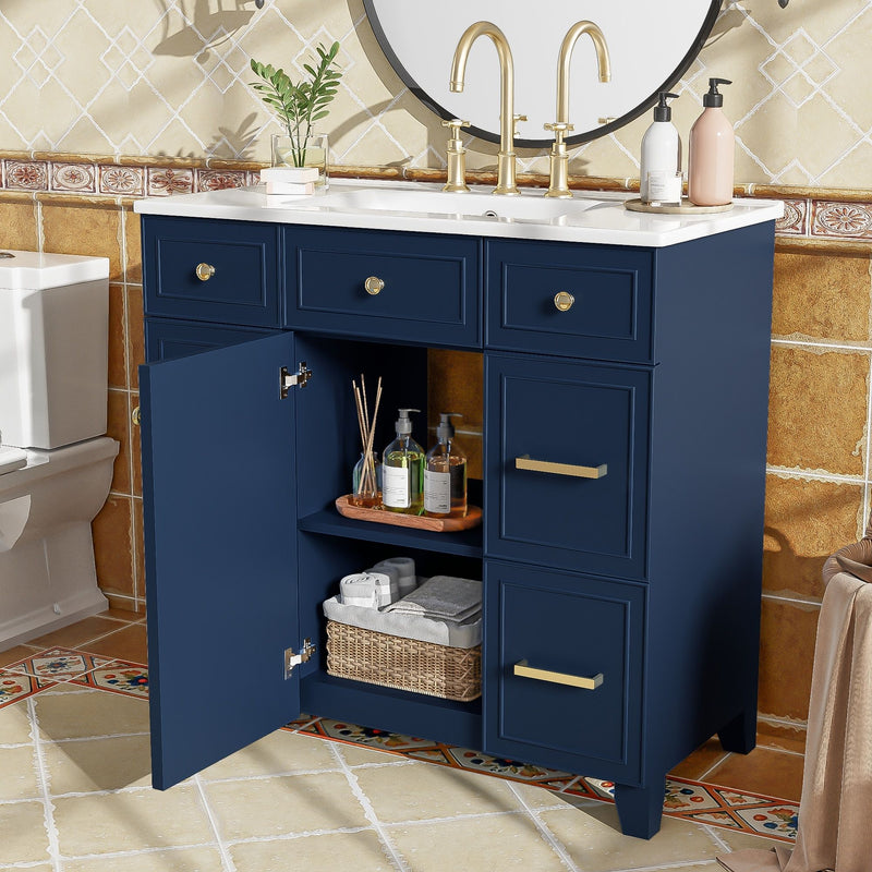Bathroom Vanity With Ceramic Sink, Soft Close Doors, Adjustable Shelves