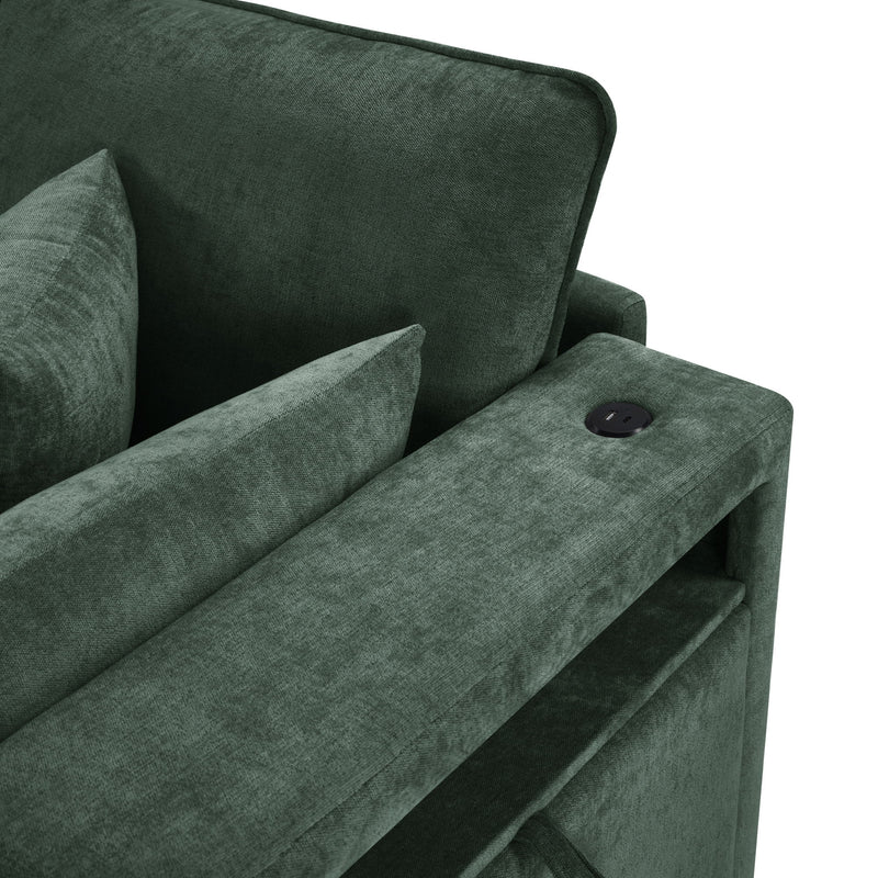 Modern Sectional Sofa U-Shaped With Movable Ottoman Storage Armrests And USB Ports