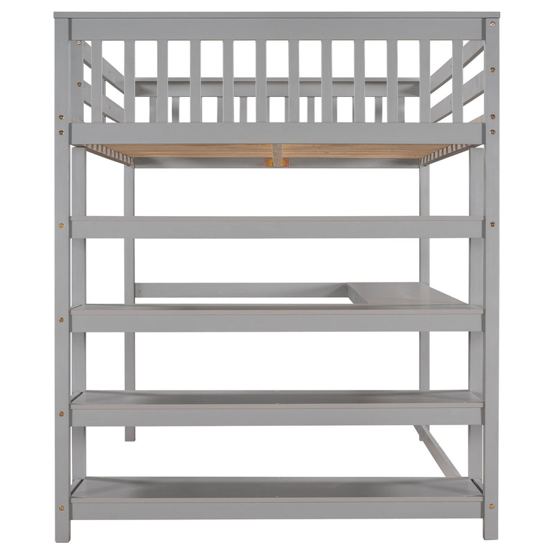 Loft Bed With Storage Shelves And Under Bed Desk