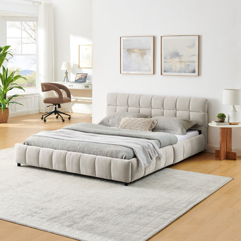 Modern Platform Bed Frame With Thick Fabric