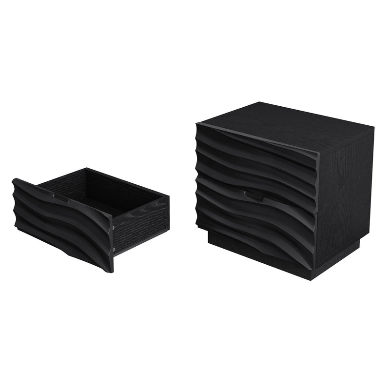 Nightstands, Bedside Table With 2 Drawers (Set of 2) - Black