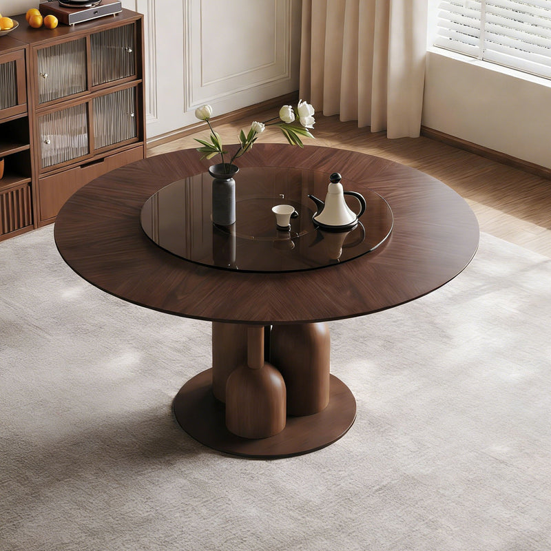 Round Dining Table With Lazy Susan For Living Room - Walnut