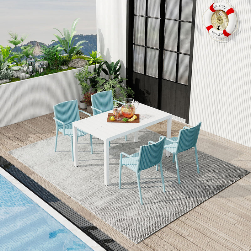 4 Piece Stackable Single Chairs With Vertical Stripe Design For All Weather