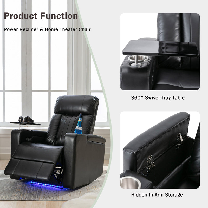 Power Recliner & Storage Arms, Cupholders, Swivel Tray Table And Cell Phone Stand