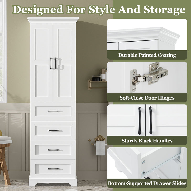 Bathroom Vanity With 2 Damping Hinge Doors, 3 Drawers, Adjustable Shelves - White