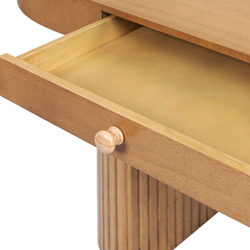 Jesse - Single Drawer Fluted Oval Console Desk - Honey Brown