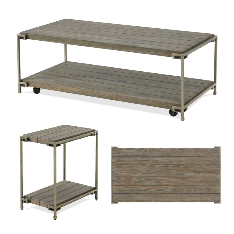 Corbeta - 3 Piece Metal Frame Wood Living Room Coffee Table And 2 Chairside Tables Set, Aged Graphite - Brown