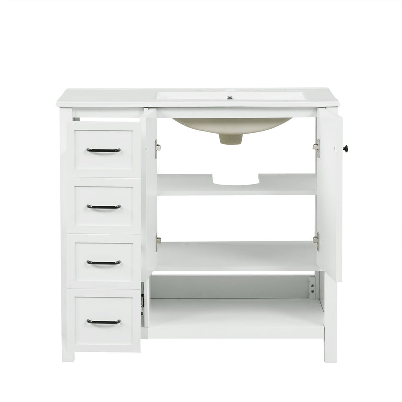 Bathroom Vanity With Sink Top, Bathroom Vanity Cabinet With 2 Doors And 2 Drawers, Open Shelf