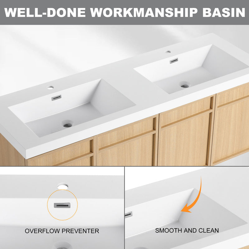 Wall-Mounted Bathroom Vanity With Resin Sink And Soft Closing Doors